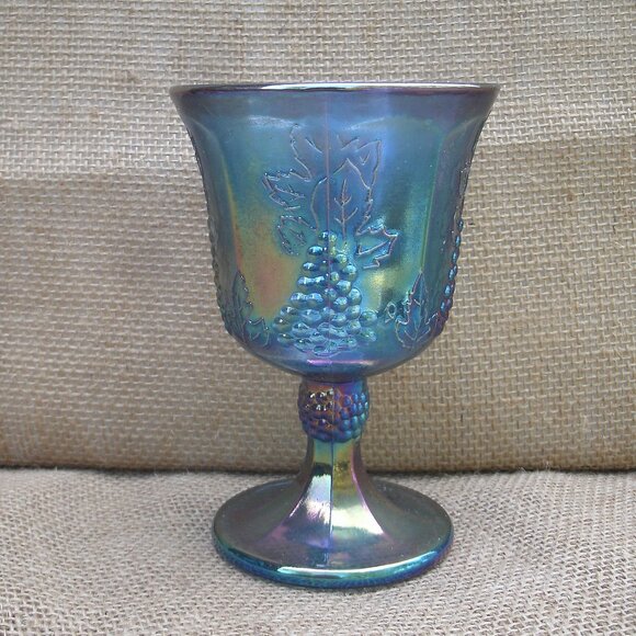 Vintage Indiana Glass Blue Carnival Grapes Goblet - Picture 3 of 16